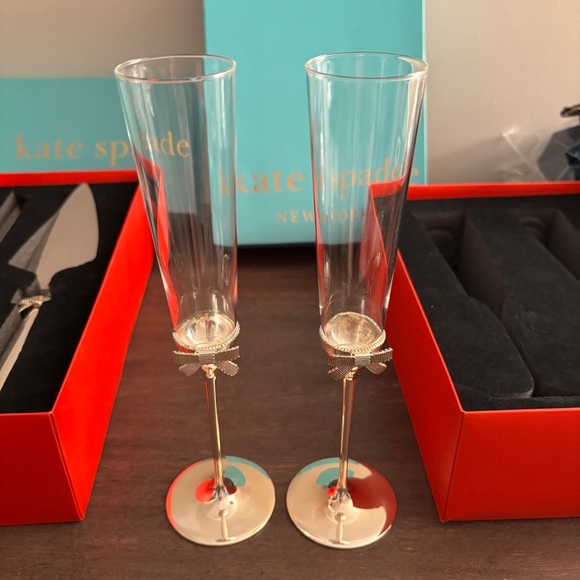 Cake Server Set, Champagne Flute Pair, Kate Spade, Grace Avenue Bow, Lenox - Picture 6 of 16